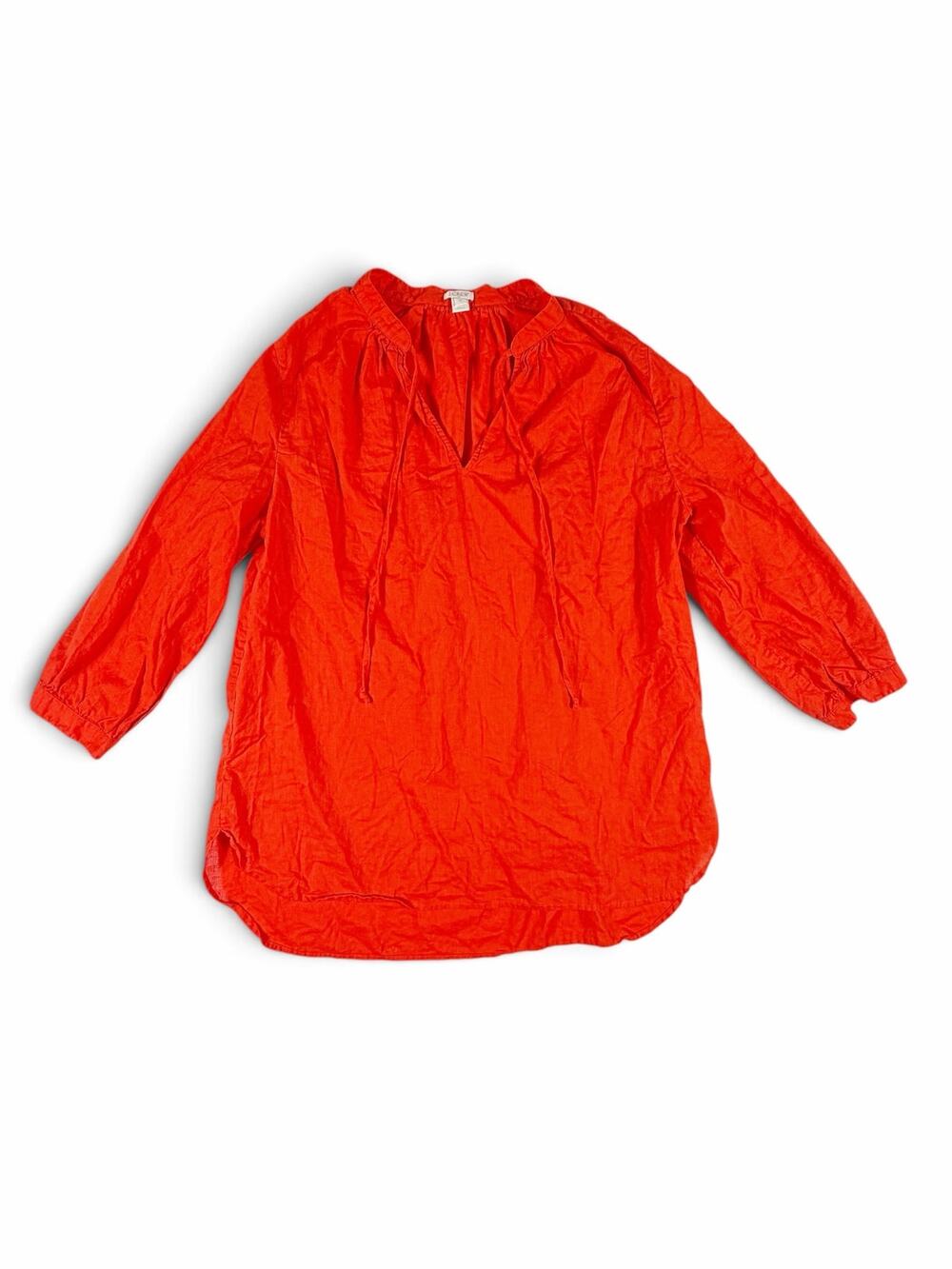 J. Crew Linen Cotton Tie Neck Tunic Top Red XL Extra large